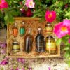 Coffret savoir-faire du Domaine de l’Oulivie composé d’huile d’olive l’Or de mon grand-père, huile aux agrumes, huile à la menthe, olives Lucques, crème de vinaigre et purées d’olive.